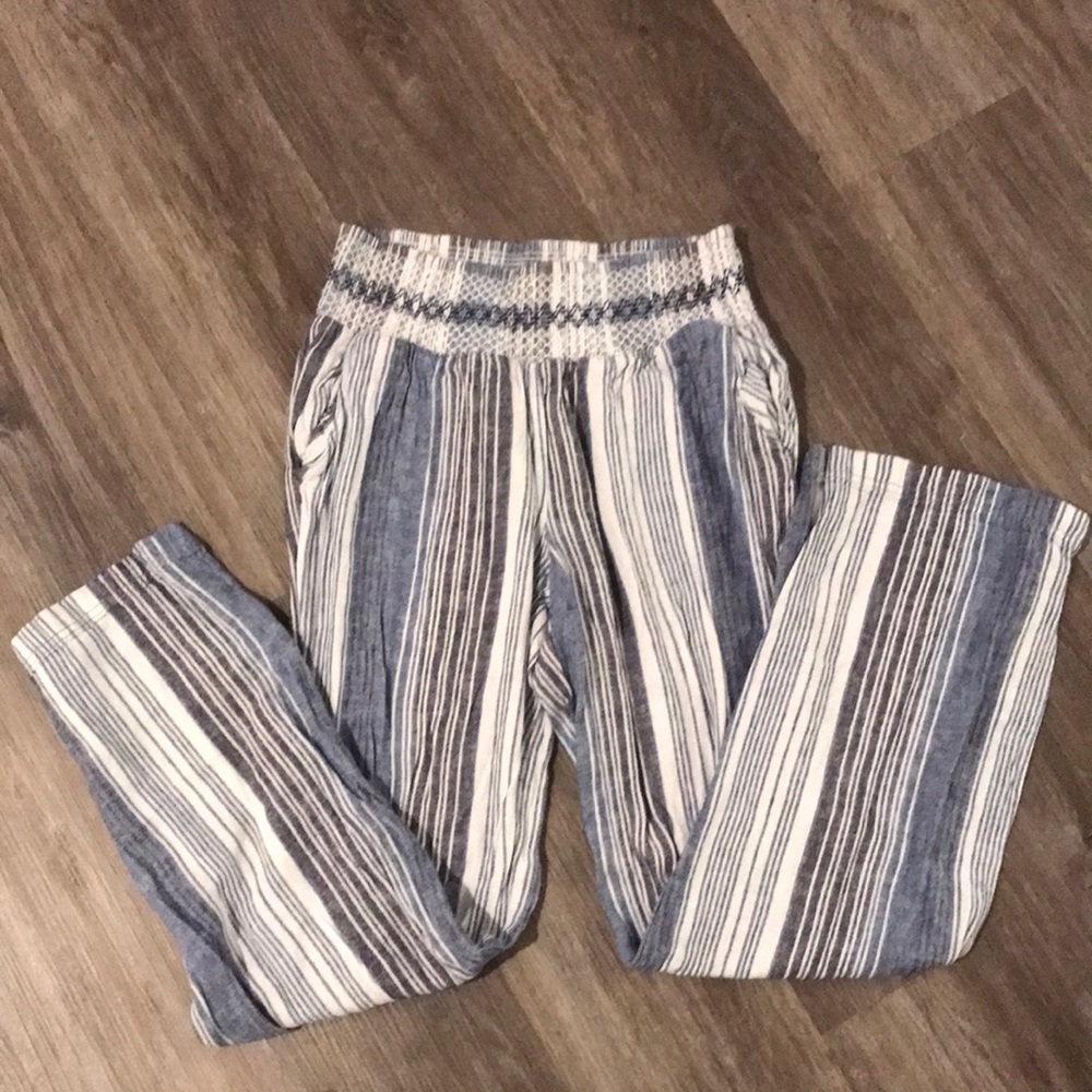 Maurice’s medium regular blue and white stripped pants